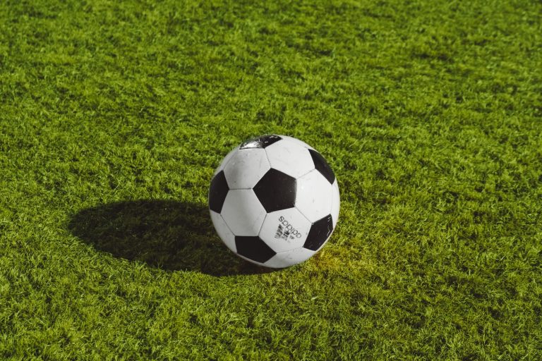 pallone da calcio con ombra su campo