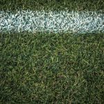 Linea bianca campo da calcio su erbetta verde